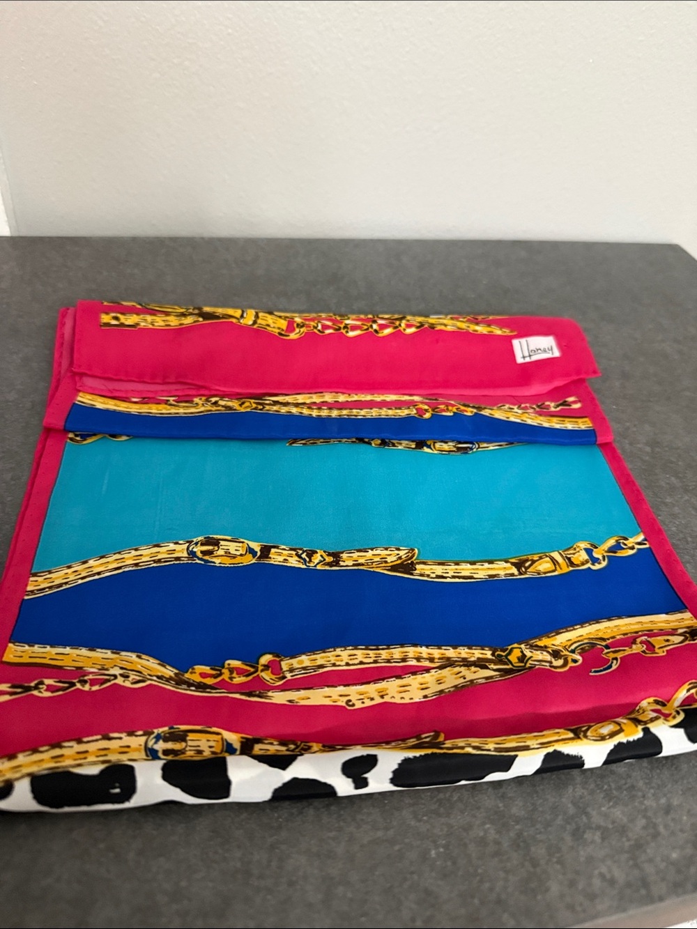 Women’s Pink & Blue Chain-Print Silk Scarf by Honey Preloved
